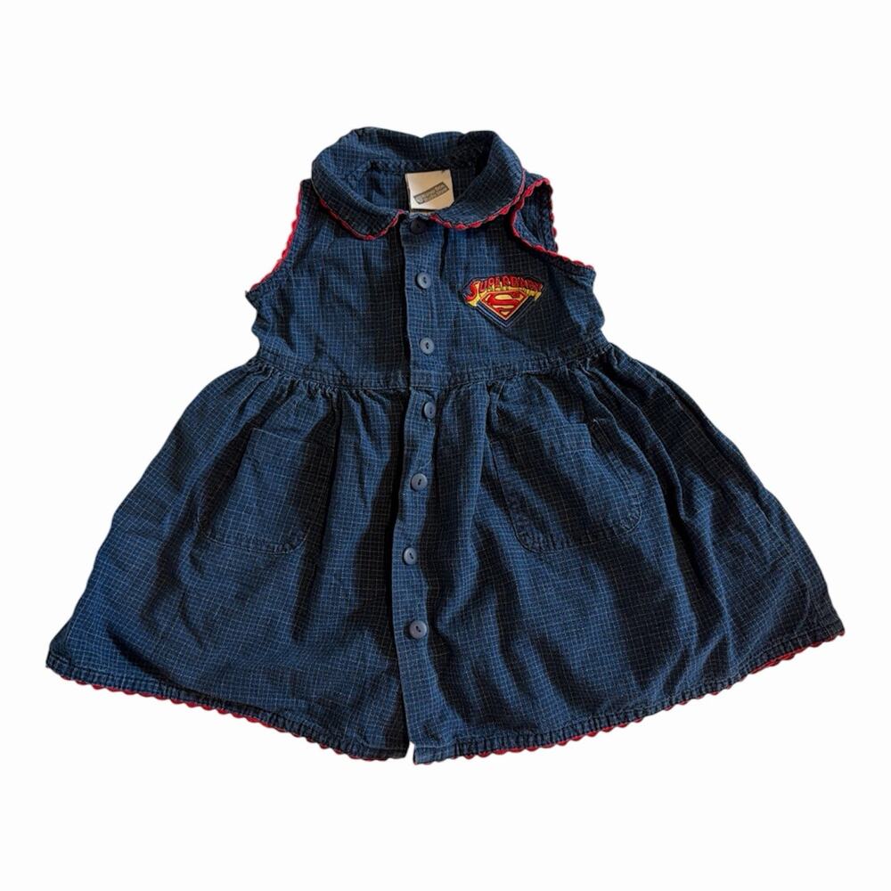 Vintage 2000 Warner Bros Baby Girls Dress SuperBaby Size 18m Navy with Red Trim